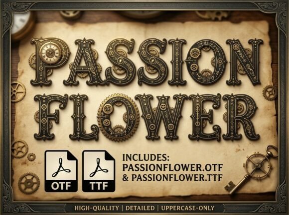 Passion Flower Typeface for Steampunk Designs